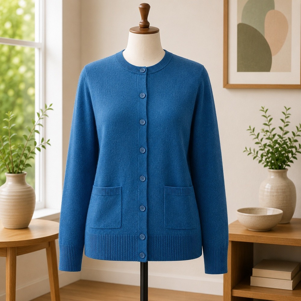 Beautiful by Lawrence Zarian Blue Heather Button Front Cardigan Sweater Large